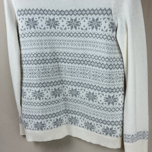 Talbots Size Small Sparkle Fair Isle Sweater - Cream Off White Grey Snowflakes - Picture 5 of 11